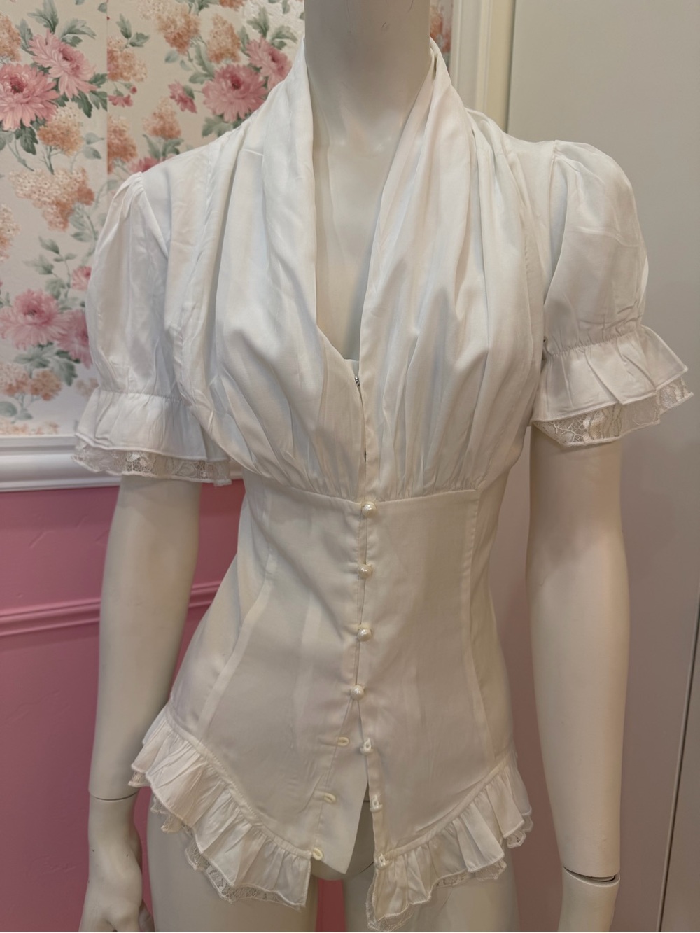 Scarlett White Ruffled Draped V-Neck Blouse